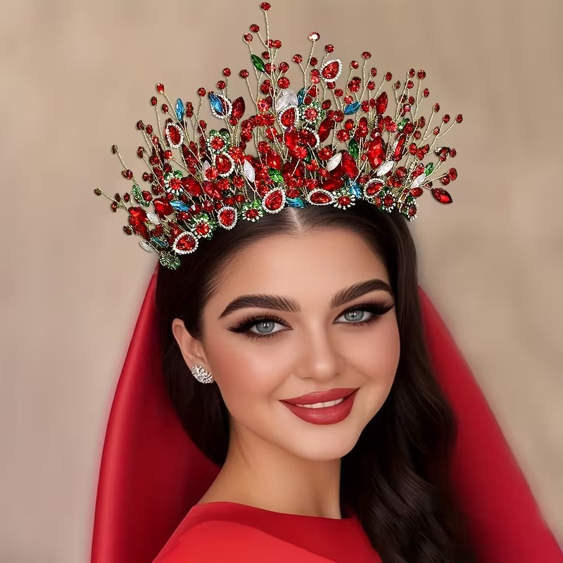 Red Rhinestone Crown Headpiece