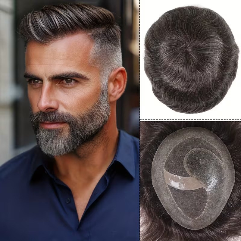 Men’s Brown White Toupee Hairpiece
