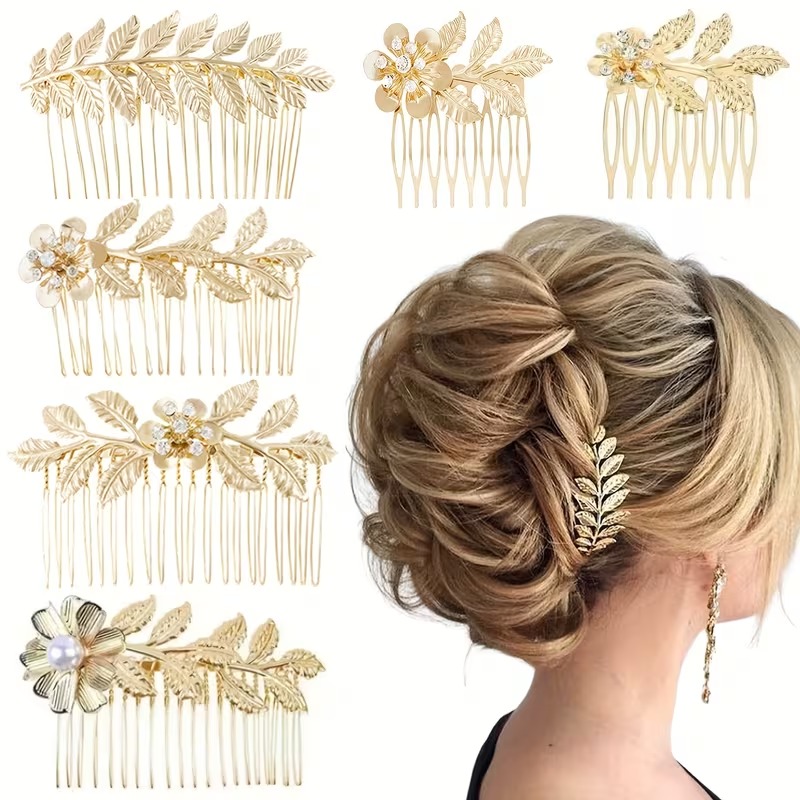 6-Piece Gold Leaf Hair Comb Set